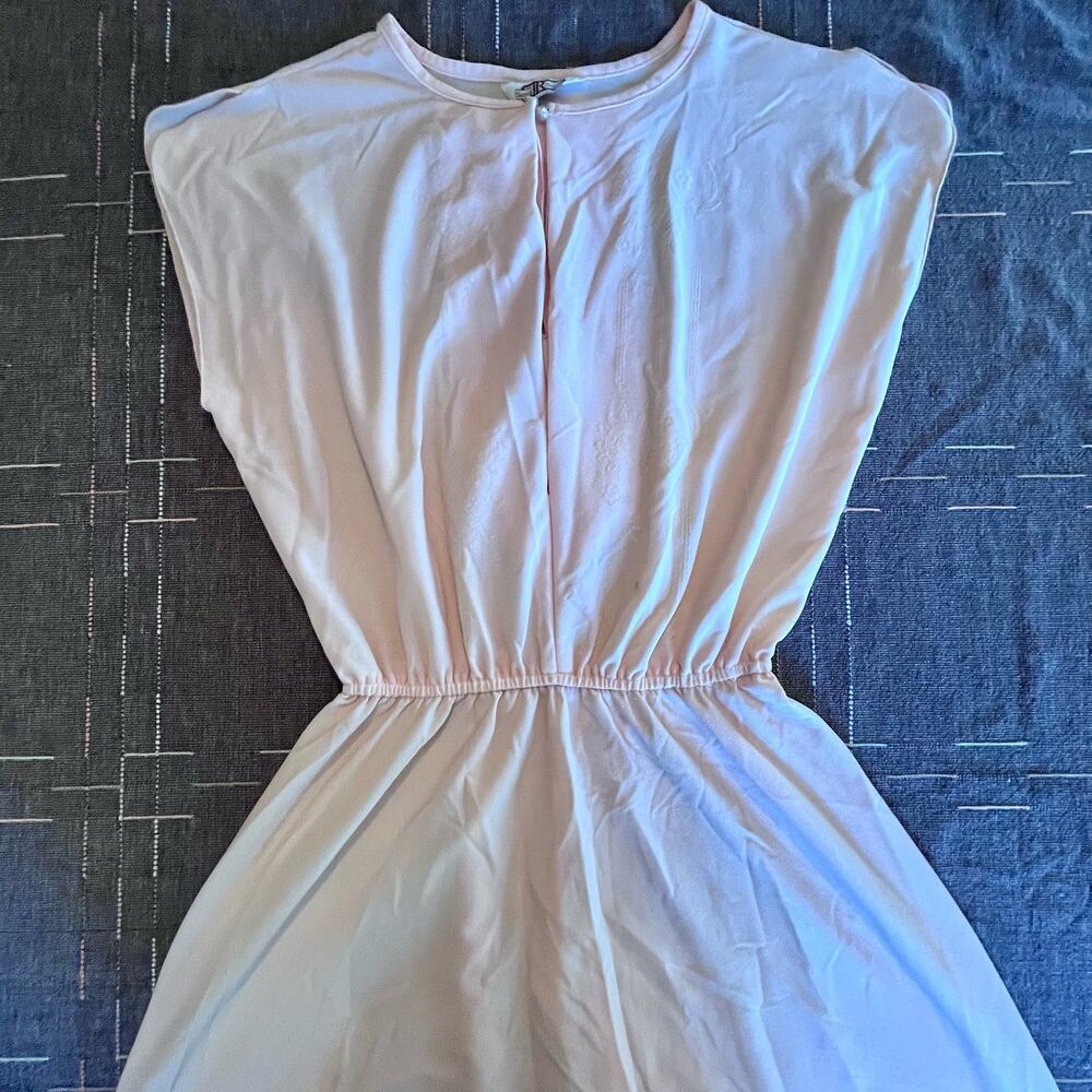 Vintage 70s Sears Bazaar peach polyester midi dress - Picture 4 of 5